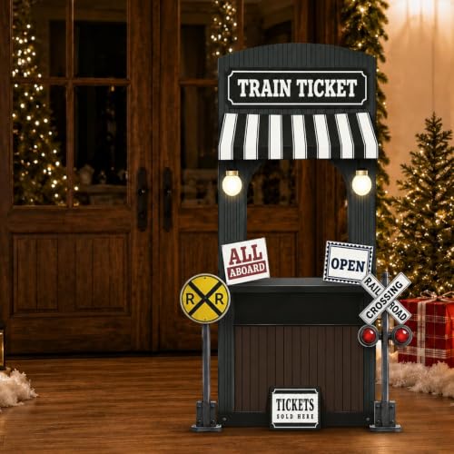 Classic 5 FT Express Train Ticket Station Cardboard Cutout Backdrop - Vintage Railway Scene for Parties
