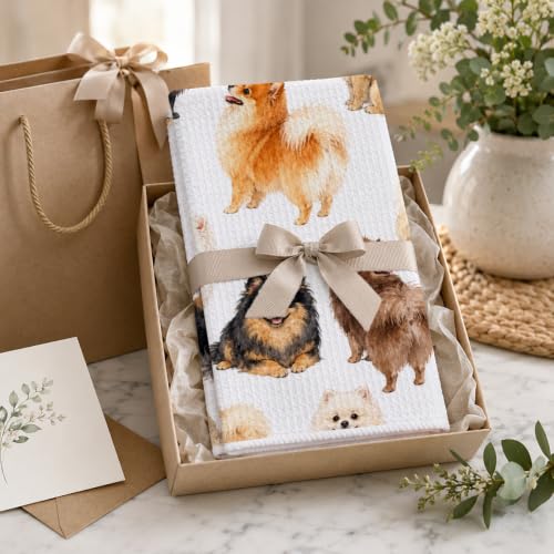 Cute Watercolor Pomeranian Kitchen Towel - 16x24 Inch Dog Lover Gift - Farmhouse Decor