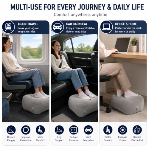 Inflatable Foot Rest for Airplane Travel Portable Leg Pillow for Flights