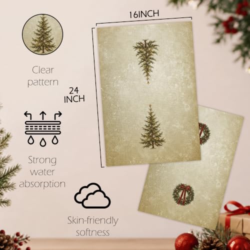 Christmas Tree4 Rustic Farmhouse Christmas Kitchen Towels Set of 2 - Vintage Neutral Winter Holiday Dish Hand Towels 16x24in