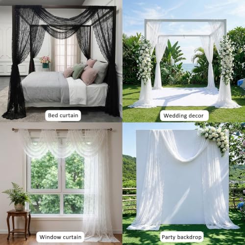 White Lace Canopy Bed Curtains - Sheer Mesh Drapes for Bedroom Decor - 28W x 276L