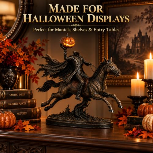 Lighted Headless Horseman Statue with Pumpkin, Gothic Halloween Decor - Variation 1