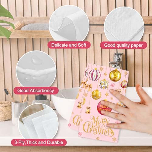 Christmas Guest Napkins Pink Gold 100Pcs Disposable Table Decor
