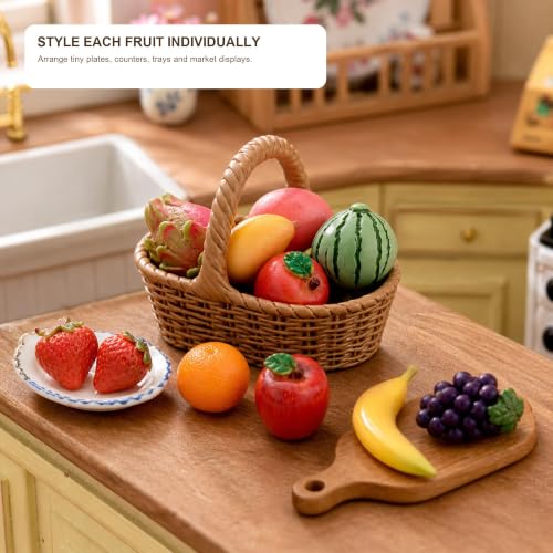 Miniature Artificial Resin Fruits Basket - Oval Style, 10 Kinds of Fruits, 0.5 Inch