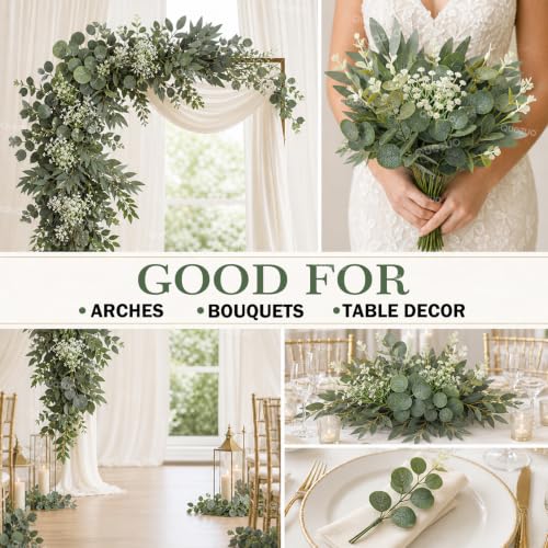 Artificial Eucalyptus Leaves Stems Bulk 70 Pcs Faux Greenery for Wedding and Home Decor