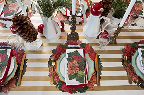 Disposable Christmas Poinsettia Paper Placemats for Dining Table - US Made, 12 Sheets