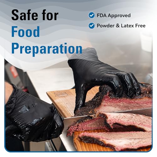 SWIFTLITE Nitrile Gloves Disposable Latex Free, 4 Mil Black Food Grade Powder Free Rubber Gloves for BBQ, Cooking, Cleaning (100, Small)