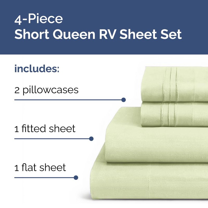 Short Queen Size 4 Piece Sheet Set - RV Short Queen, Soft, Breathable & Cooling Bed Sheets Set with Deep Pockets - Hotel Luxury Bedding for Women, Men, Kids, Teens, Boys and Girls - Light Sage Green