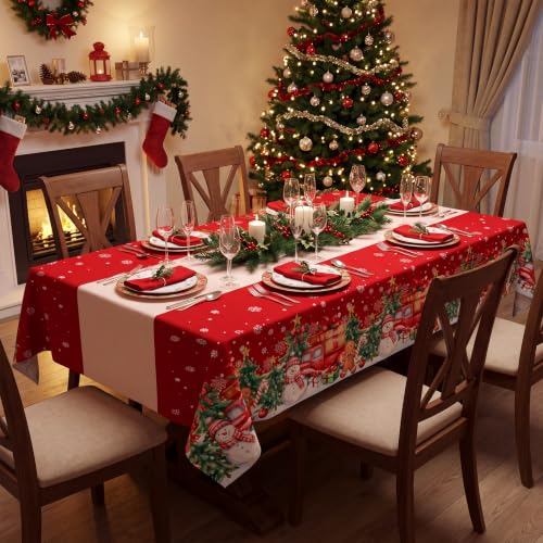 Snowflake Christmas Table Runner & 3 Pack Plastic Tablecloths - Disposable Holiday Decor