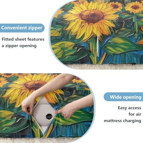 Starry Sunflowers Twin Air Mattress Sheet with Pump Cover 39x75x24in