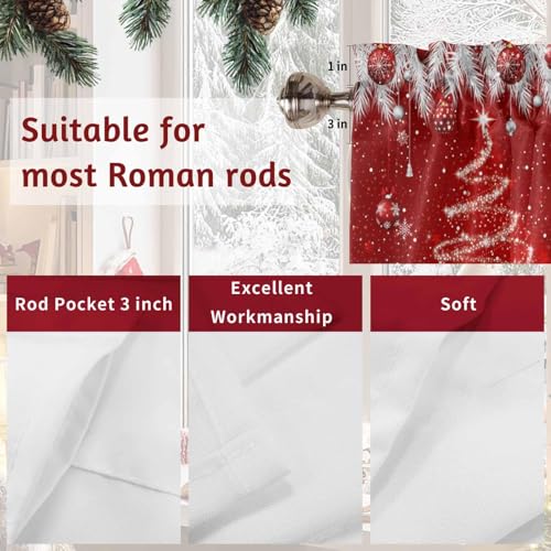 Christmas Valance Curtain 54x18 in Red Sparkle Ornaments - Rod Pocket Privacy Window Panel (Variation: Red / 54"W x 18"L)