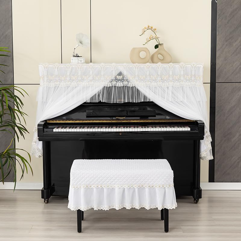 Boho Lace Piano Bench Cover - White, 29.9 x 14.2 inches, Rectangle Slipcover