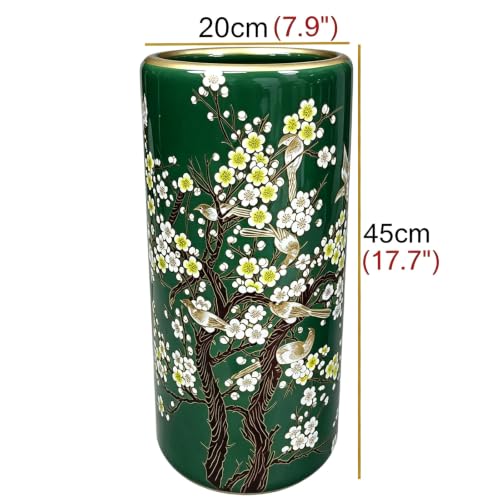 Multicolor Ceramic Umbrella Stand with Hand-Painted Floral Pattern - Green
