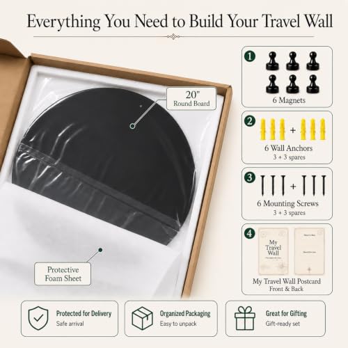 Matte Black 20-Inch Round Travel Magnet Board for Souvenir Displays