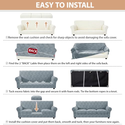 Light Grey 4-Piece Stretch Couch Cover for 72-90 Inch Sofa - Rectangle Pattern, Thick & Washable