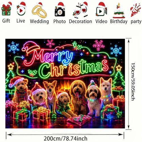 Neon UV Reactive Christmas Puppy Tapestry Wall Hanging - Holiday Decor for Bedroom & Pet Shop