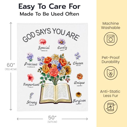 Christian Blanket for Women with Flowers - Religious Inspirational Gift - Bouquet-White Variation 50x60"