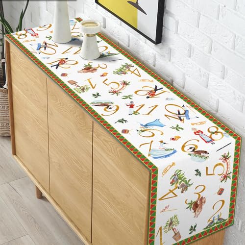 12 Days of Christmas Table Runner Holiday Celebration Decor Picnic Kitchen