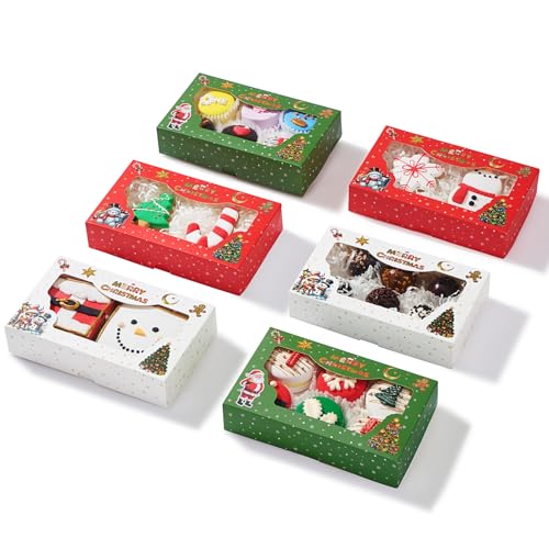 24PCS Christmas Cookie Gift Boxes with Clear Windows - Multiple Colors, 7x4.3x1.5 Inches