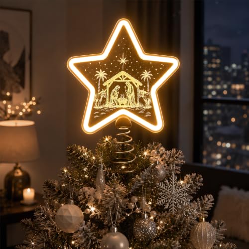 Nativity Tree Topper with Warm White LED - USB or Battery Operated Christmas Decor