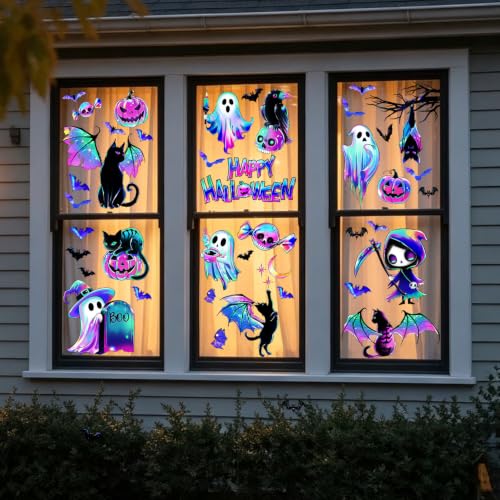 Halloween Window Clings Decor - 118 Pieces Purple Shimmering Stickers
