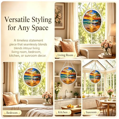 Round Acrylic Sun Catcher Puzzle 7.48 Inch with Pig Design, Style-10 - Hanging Crystal Decor
