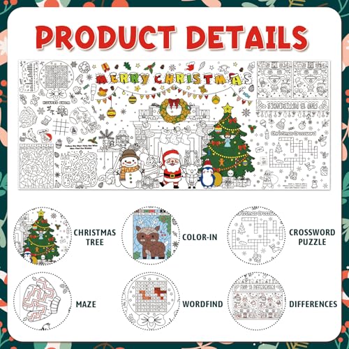 Christmas Coloring Tablecloth for Kids - Giant Holiday Poster & Activity Mat 31.5x72 Inches