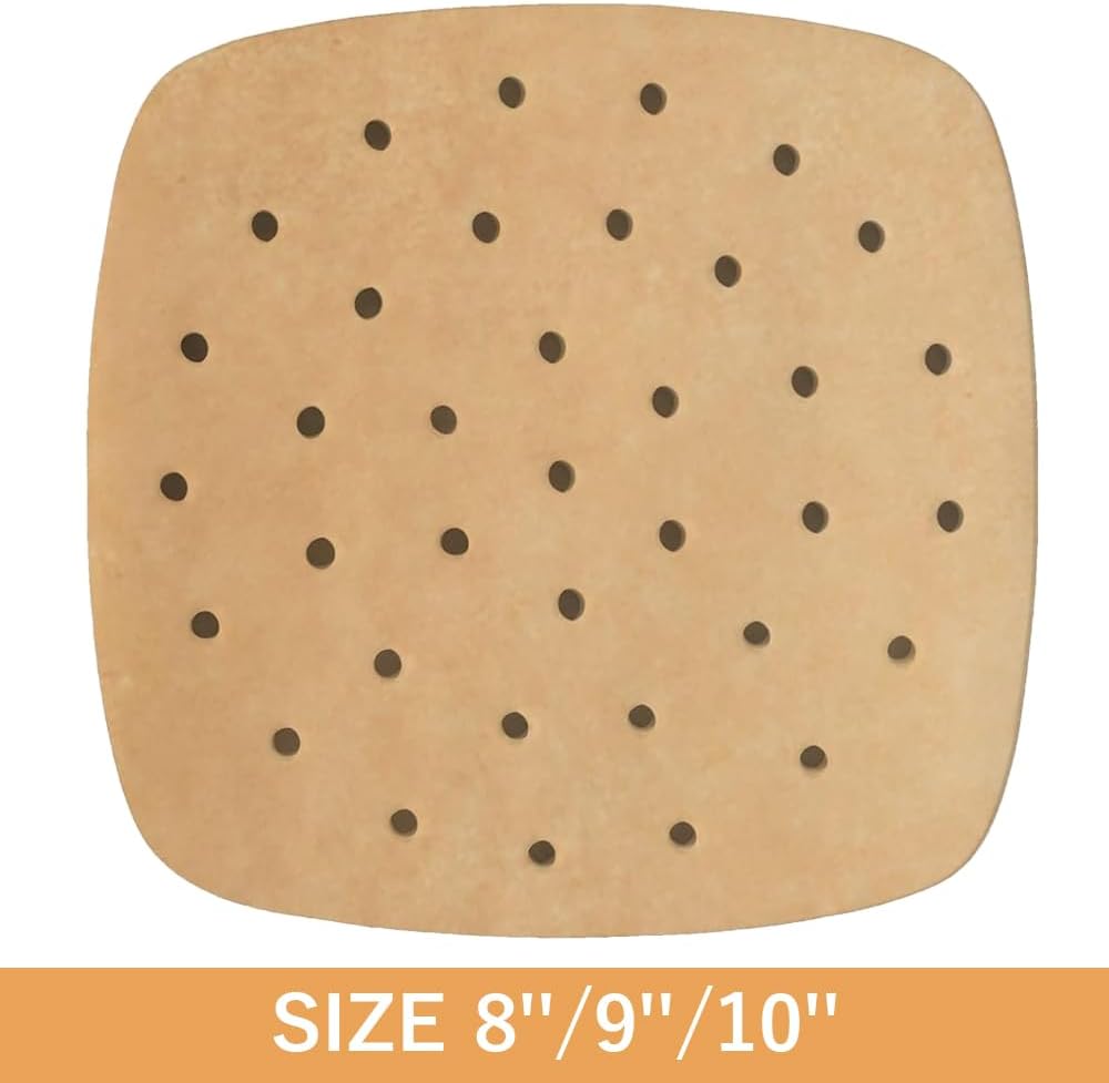 Numola 100 Pcs Disposable Air Fryer Liners - 9 Inch Perforated Parchment Sheets for Baking & Steaming