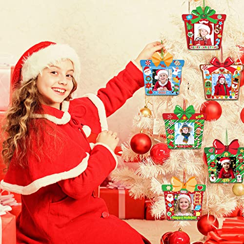 Funrous 96 Pack Christmas Picture Frame Ornaments with Stickers & Ropes - Holiday DIY Decorations