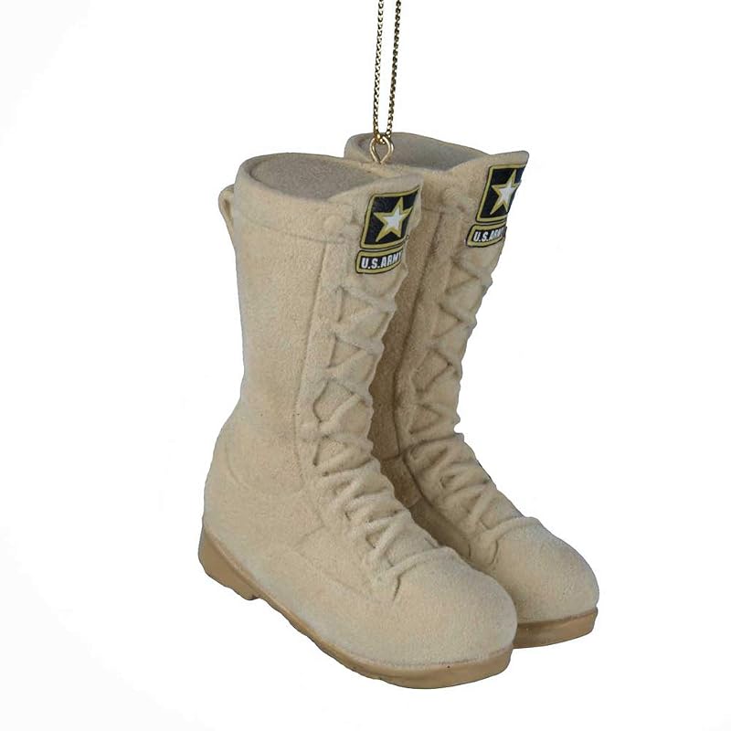 Ivory 3" U.S. Army Flocked Combat Boots Christmas Ornament - Kurt Adler Variation