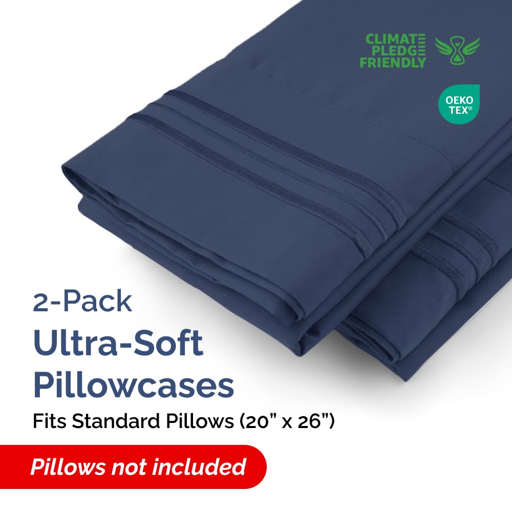 Standard Pillow Cases Set of 2 - Ultra-Soft Hotel Quality Pillowcase Covers - Comfy & Wrinkle Free - Stain & Fade Resistant - Machine Washable Pillow Protectors - 2 Piece Set - Standard Size Navy Blue