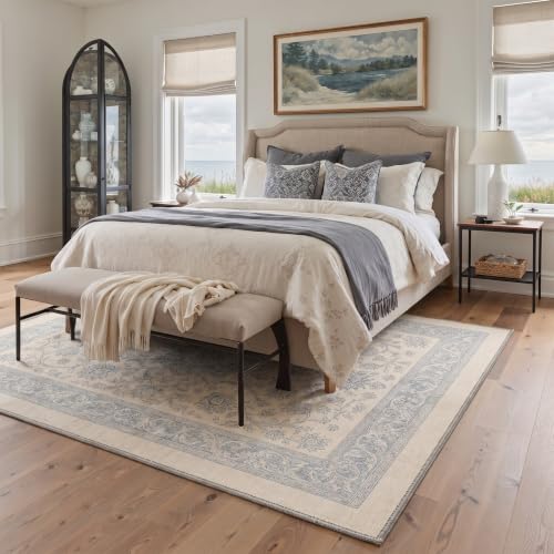 BEIMO 2x5 Flower Medallion Washable Kitchen Runner Rug - Dusty Blue