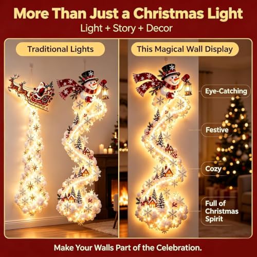 Christmas Magic Trail Wall Light with Santa Sleigh and Reindeer - Holiday Hanging Decor - Variation 5