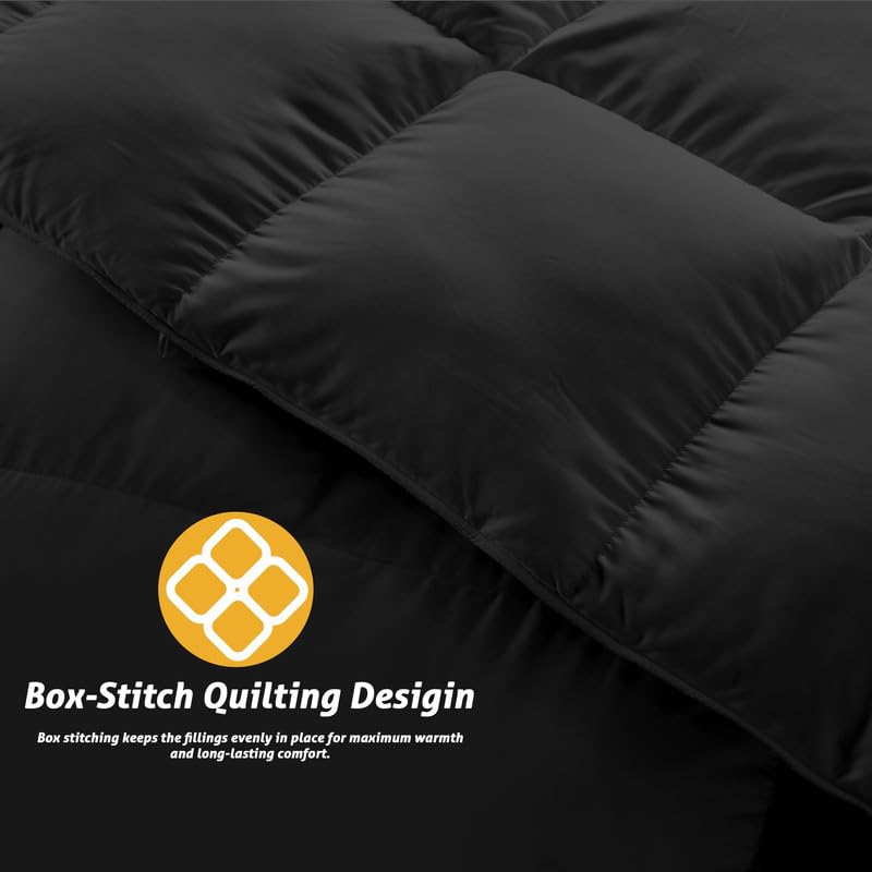 Queen Comforter Black - Down Alternative Duvet Insert, All-Season Bedding