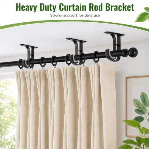Heavy Duty Ceiling Curtain Rod Holder Set - 4 Brackets, Aluminum Support