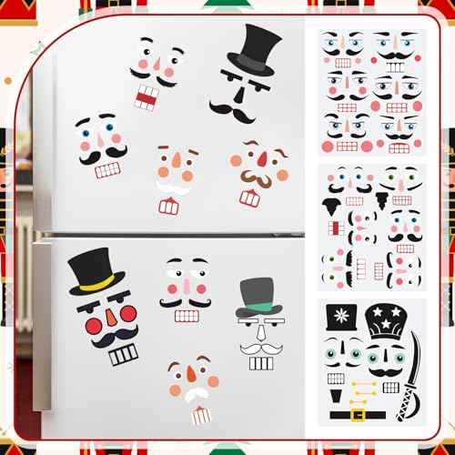 40 Pcs Nutcracker Face Decals Christmas DIY Crafts Vinyl Stickers Decoration Nutcracker Face Decals Ornaments for Xmas Glass Water Bottles Cup Gifts Window Decoration