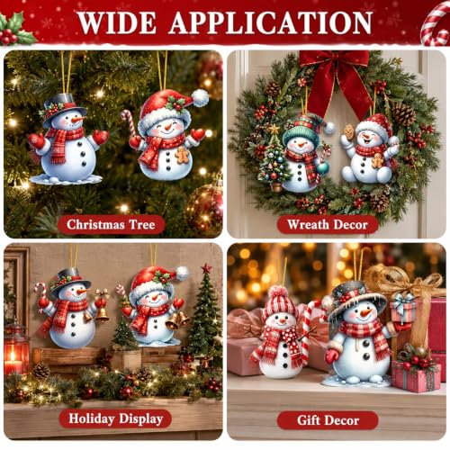 Christmas Snowman Hanging Ornaments Set - Style 2, 12Pcs Acrylic Holiday Decor