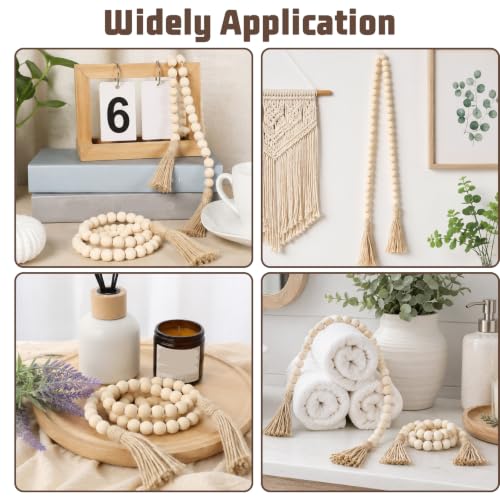 Wood Bead Garland Set with Tassels - Rustic Farmhouse Decor, 29 Inches, 3 Pieces