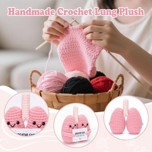 Supportive Lung Cancer Survivor Gift - Handmade Crochet Lung Plush with Encouragement Card