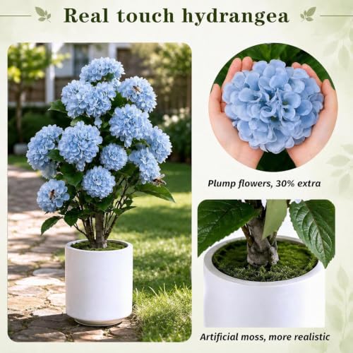 Artificial Hydrangea Tree with Potted Flowers for Outdoor & Indoor Decor - UV Resistant, 3ft