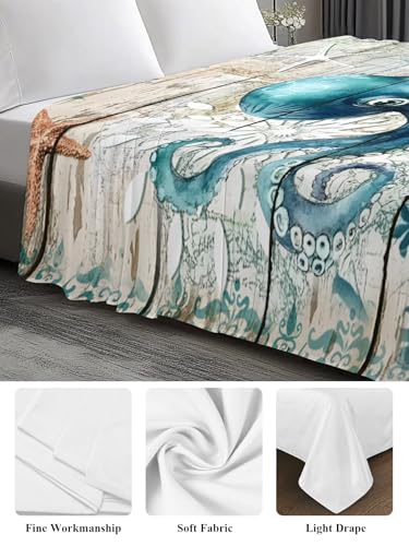 Turquoise King Size Flat Sheet Ocean Nautical Bedding Microfiber Breathable