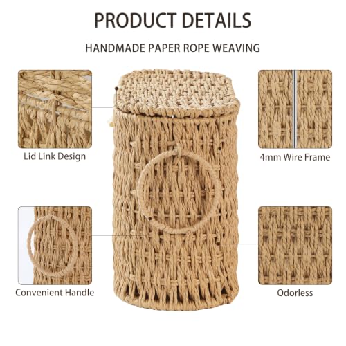 Endymion Wicker Toilet Paper Basket with Lid - Rattan Storage for Bathroom - Neutral
