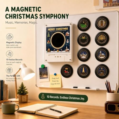 Multicolor Christmas Fridge Magnet Music Player Set - Mini Vinyl Record