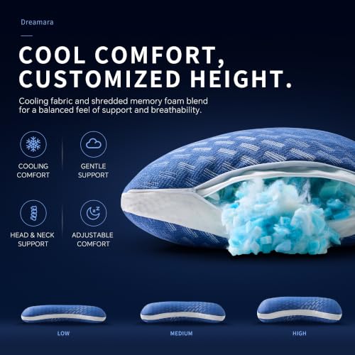 Dreamara Side Sleeper Cooling Crescent Memory Foam Pillow Queen Blue