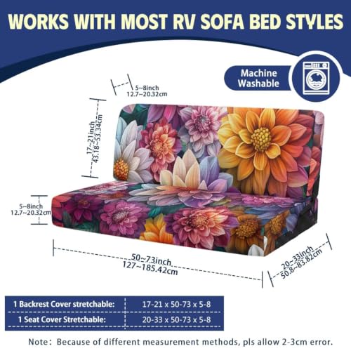 Dahlia RV Jackknife Sofa Cover Set - 2 Piece, High-Stretch Fabric, Easy Fit