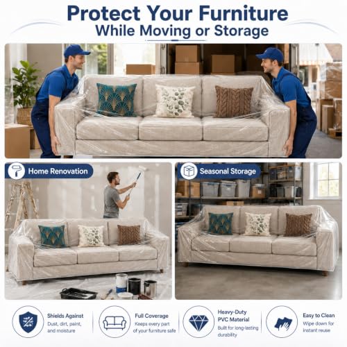 Heavy Duty Clear Sofa Cover Protector - Waterproof Pet & Spill Shield