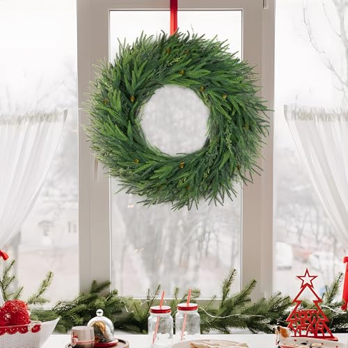 30-Inch Artificial Norfolk Pine Wreath for Front Door & Holiday Decor