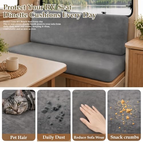 Dark Grey Velvet RV Dinette Cushion Covers Set - 2 Backrest & 2 Bench