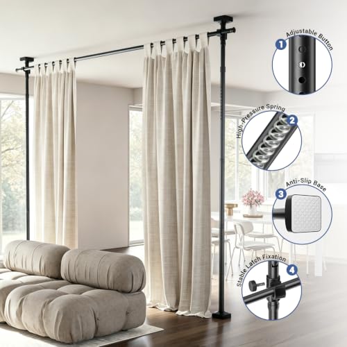 Black Room Divider Tension Curtain Rod 28-140 Inch No Drilling Adjustable Privacy Screen