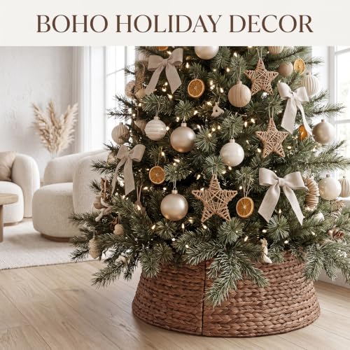 24 Inch Water Hyacinth Christmas Tree Collar - Brown Wash, Rustic Holiday Decor